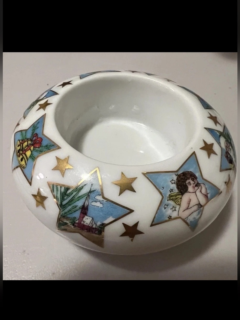 VTG Arzberg Christmas Candle Holder Porcelain Germany Angel Stars Santa Cherub